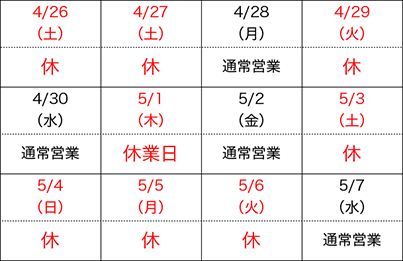 ゴールデンウィーク スケジュール